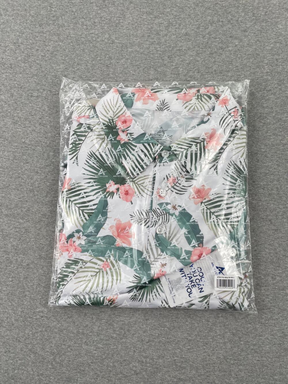 NWT Arctic Cool Mens Cooling Polo Shirt XL Tropical Palm Print Athletic Stretch